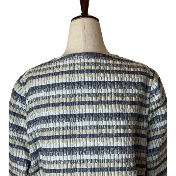 Lafayette 148 Coat Womens 6 Blue And Gray Striped Silk Blend Open Front Jacket - Picture 4 of 10